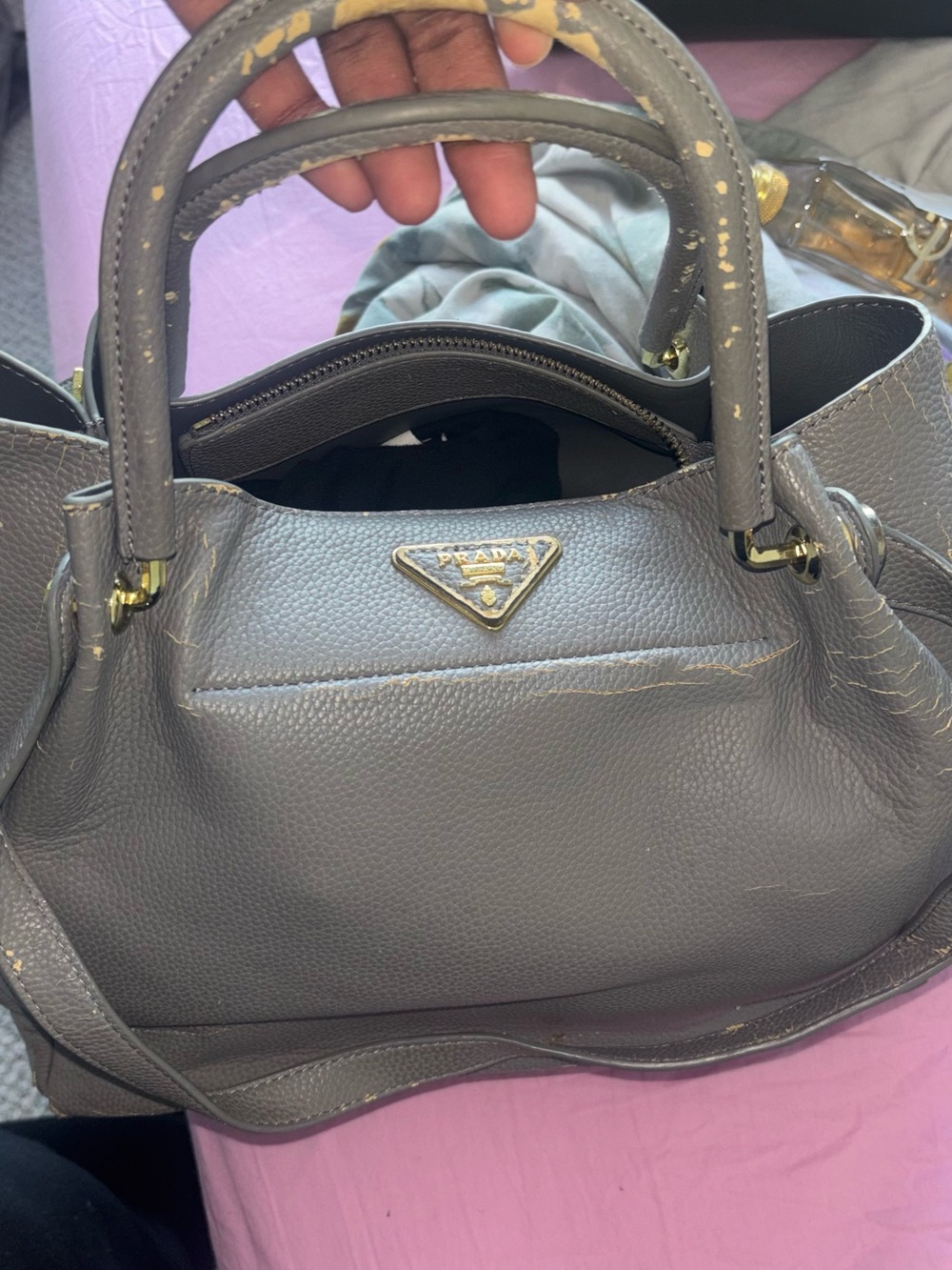 Vintage Prada Gray Pebbled Leather bag